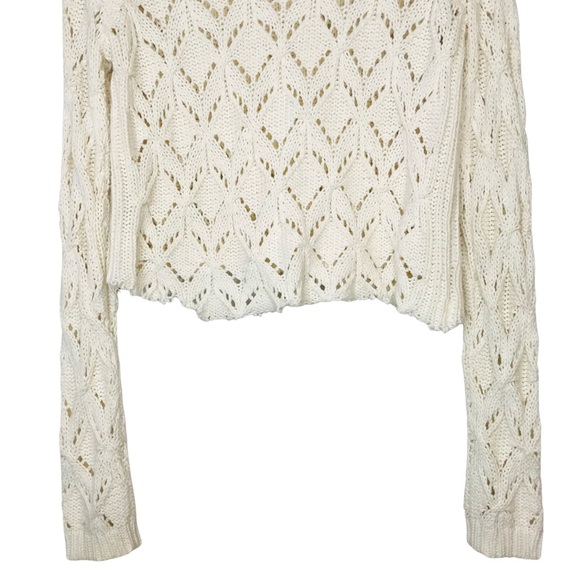 Loft Geo Pointelle Knit Crochet Dristressed Chewed Hem Sweater - Picture 7 of 10